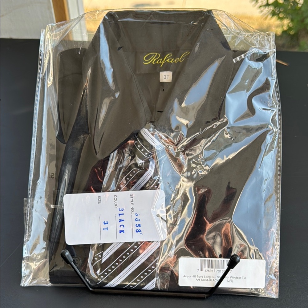 RAFAEL Black Shirt with Striped Tie Set 3T Boys